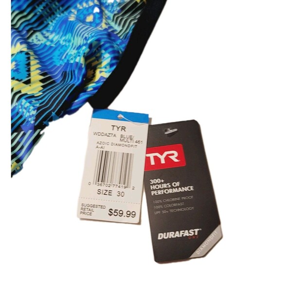 TYR Female Size 30 Azoic Diamondfit Durafast 1pc Swimsuit WDDAZ7A Lined Blue $60 - Picture 6 of 16